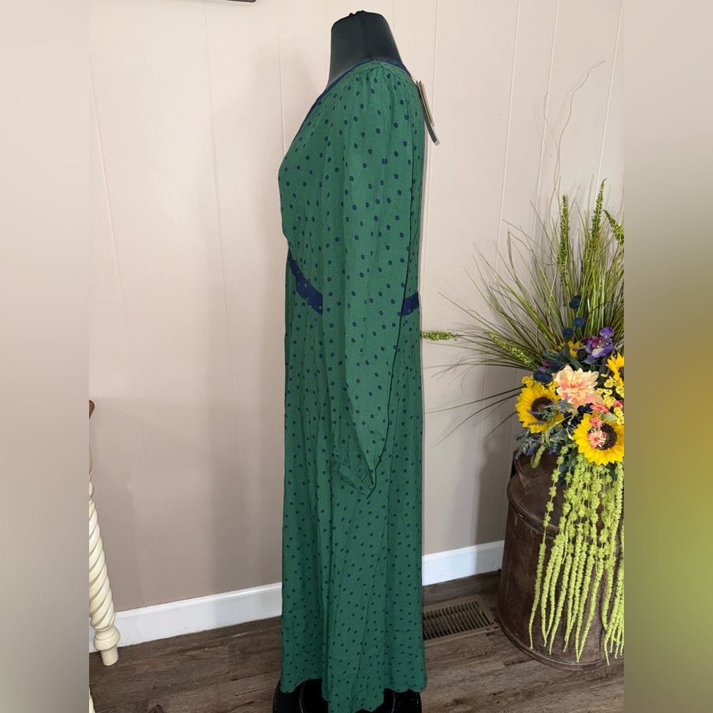 Boden Green Midi Dress with Navy Trim - Picture 13 of 16